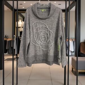 Trisha Tyler Swirl Embroidered Mock Neck Sweater – Grey (NEW)